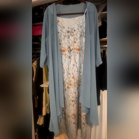 Dresses & Skirts - Floral Embroidered Dress with Sheer Overlay
